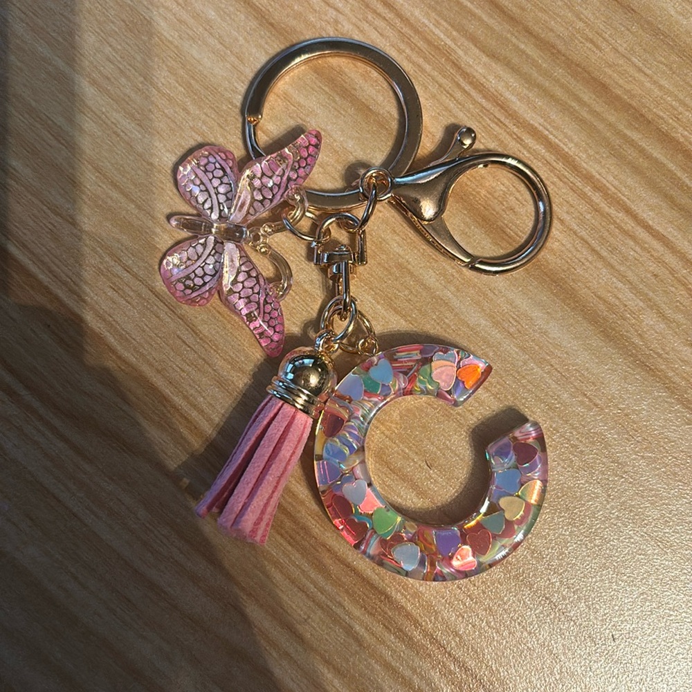 Letter C Pink Butterfly Bag Charm